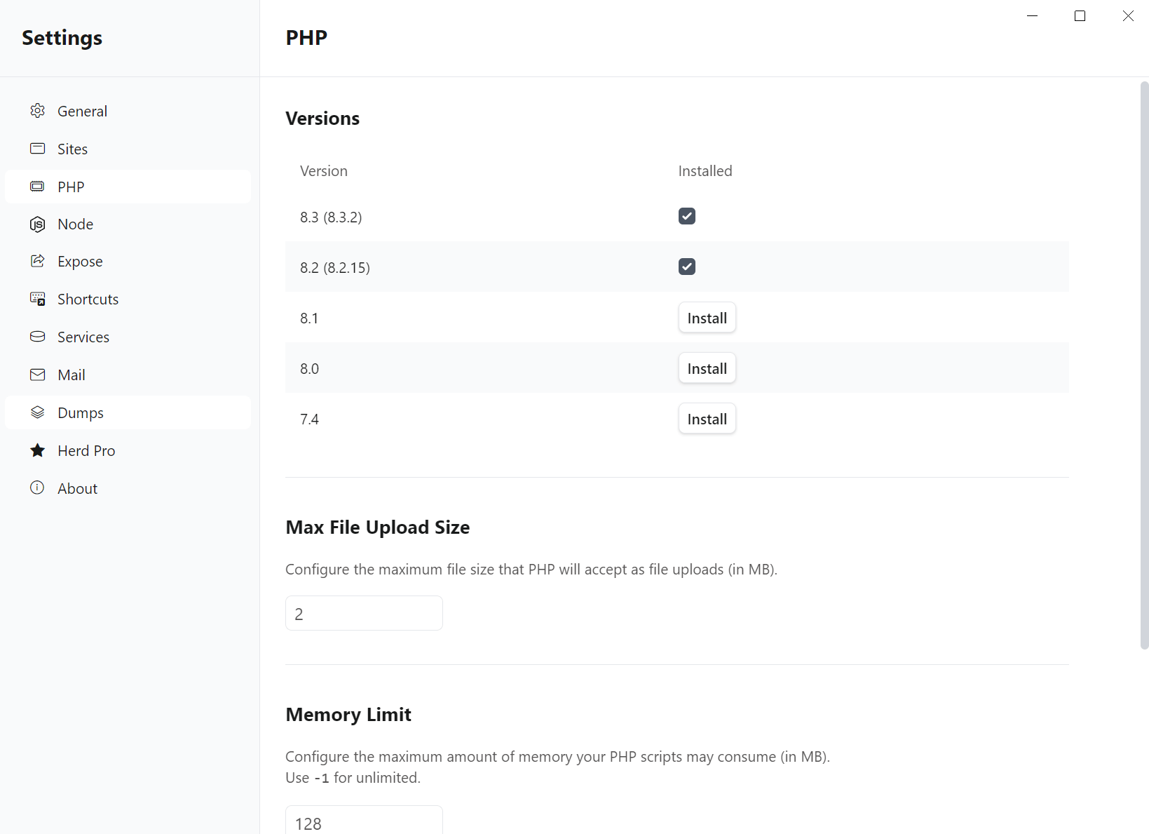 PHP Settings